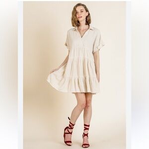 Umgee Ruffled Tier Linen Blend Mini Dress